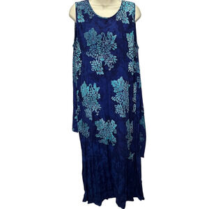 Vintage Batik Impressions Layered Maxi Dress Size S Blue Floral Sleeveless